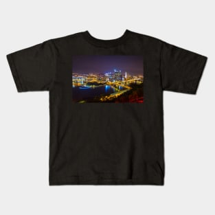 Pittsburgh CITYSCAPE view from Duquesne Incline After Dark 0998-A Kids T-Shirt